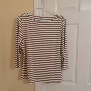 J. McLaughlin Brown and White Striped Blouse